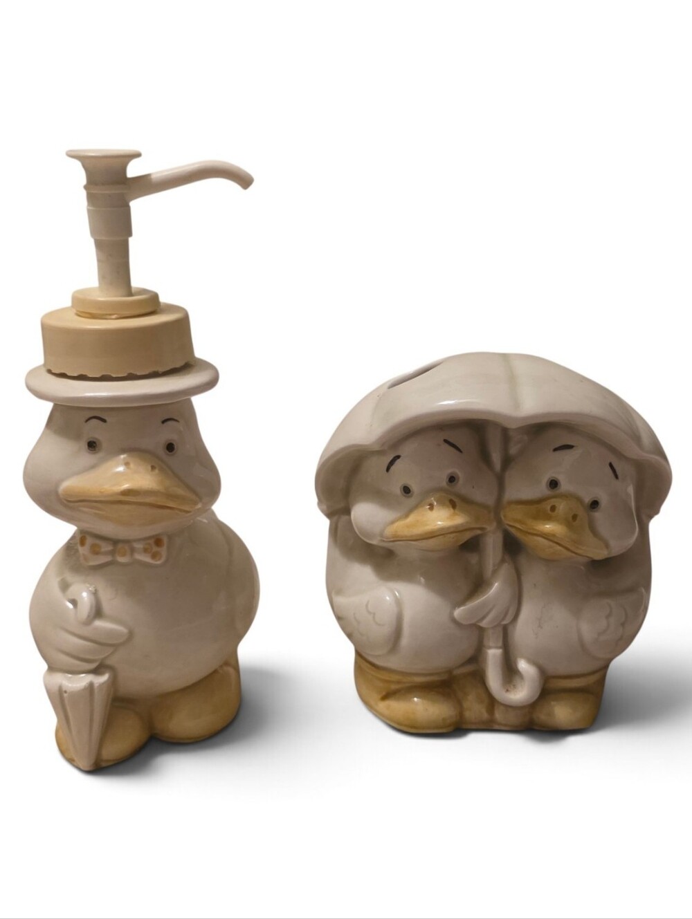 Vintage Andre Richard Porcelain Duck Soap Dispenser &8 Toothbrush Holder Japan